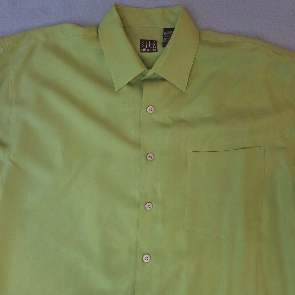 Robert Stock Men's 100% Silk Apple Green Button Down Dress Shirt (M)